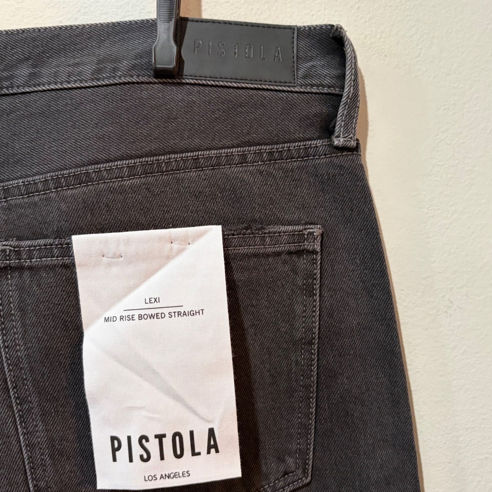 Pistola Lexi Mid Rise Bowed Straight Jeans Women 36x29 32 Mercury Black - Picture 7 of 13